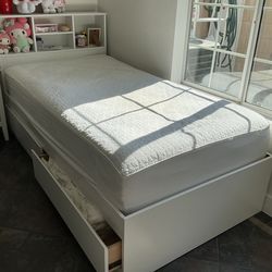 Twin Wood Bed With 2 Storage  (includes The Memory Foam Mattress)