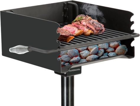 Outdoor Park Grill Picnic Grill 16 x 16 Inch Heavy Duty Steel Charcoal Bbq Grill with Height Adjustable Cooking Grate and 360 Degree Swivel for Campin