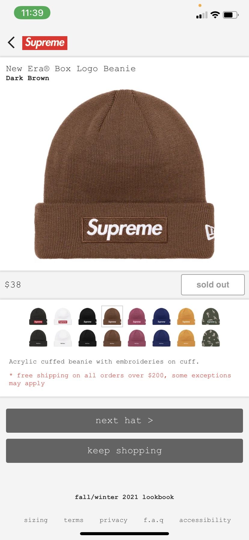 Supreme Dark Brown Beanie 