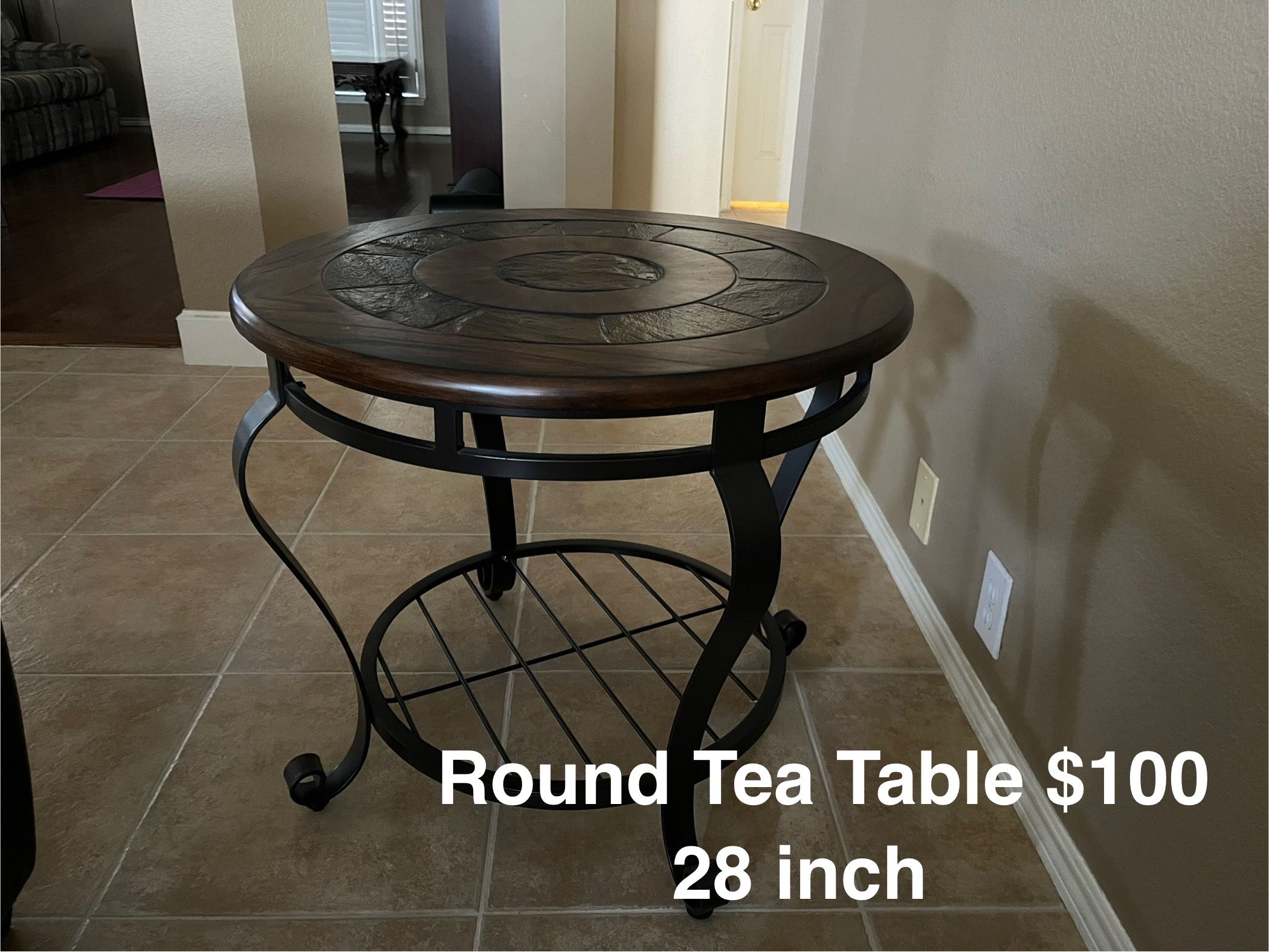 Moving Sale! Wood & Metal Round Tea Table 28 Inch