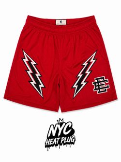 Eric Emanuel Red Mesh Shorts Lightning Bolt Size L & XL