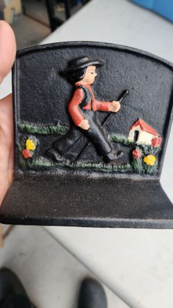 Vintage Cast Iron Amish Farmer Bookend