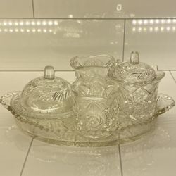 EAPG  - Cambridge #2635 "Fernland" 7pc. Toy Tea Set Circa 1906 Snowflake 