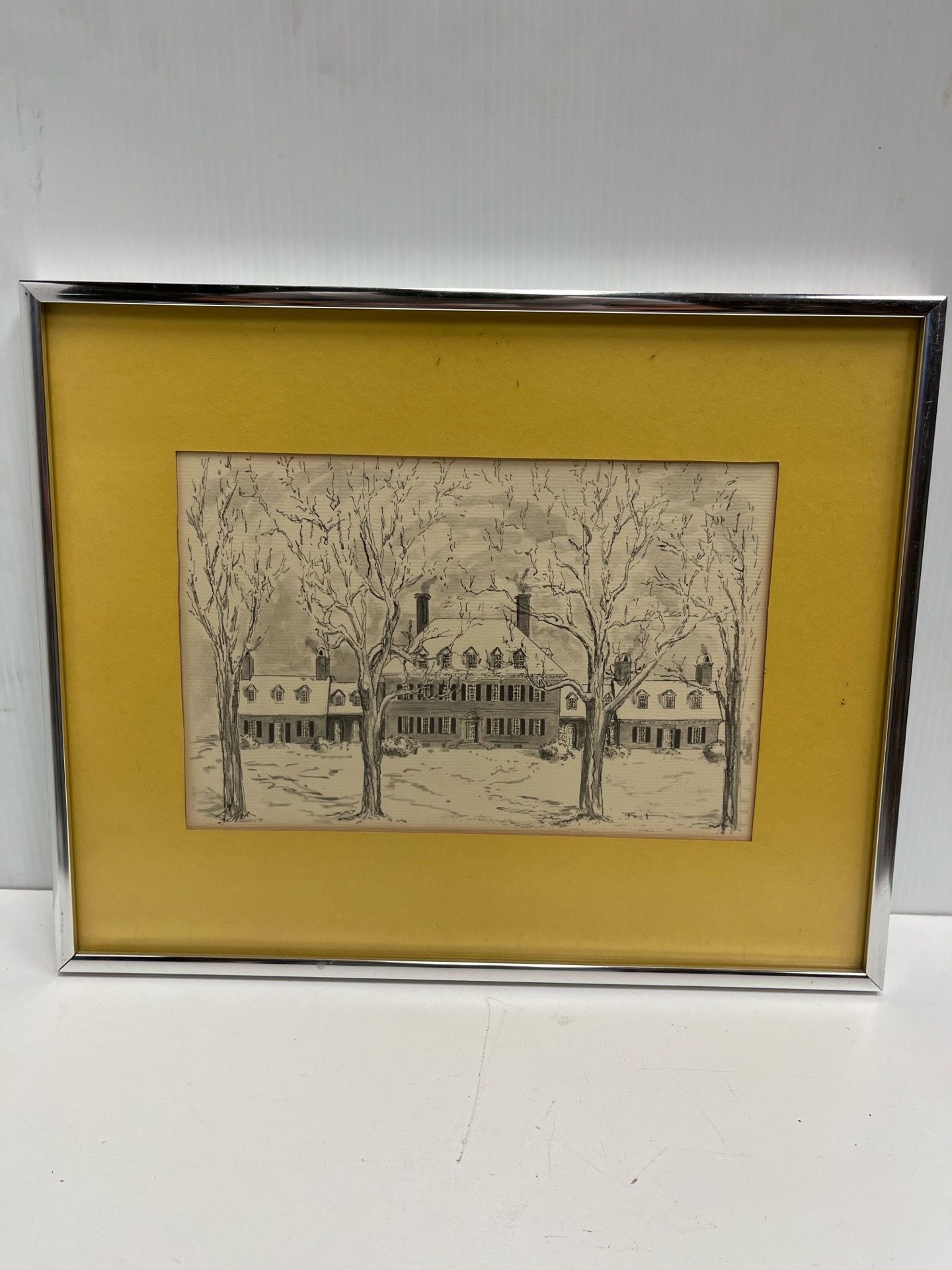 Framed Williamsburg Virginia Carter’s Grove Fout Art Drawing 1972