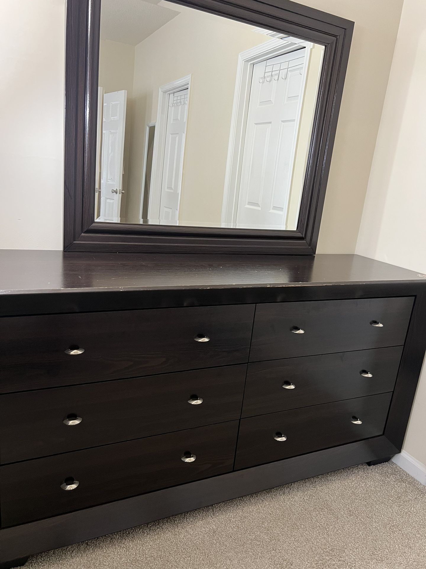 Sturdy 6 Drawer Dresser With Mirror - Dark Brown OBO 