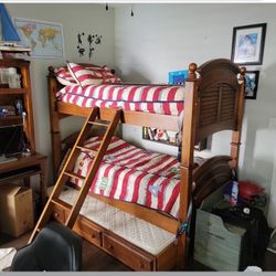 Twin Bunk Bed Trundle Bedroom Set With Desk And Hutch For Sale