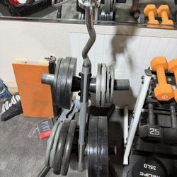 Curl Bar with Weights And Rack