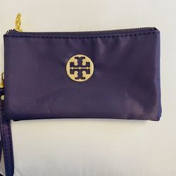 Vintage Tory Burch purple nylon wristlet pouch with gold logo