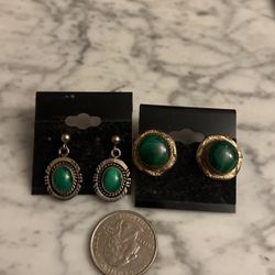 Navajo Malachite Studs And Dangle Earrings