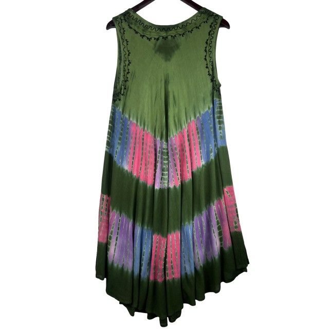 INGEAR Soft Rayon Casual Hand Tie Dye Neck Ari Short Beach Dress Tunic Coverup ONE SIZE