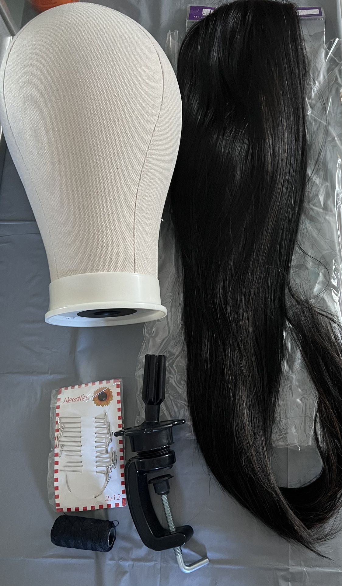 Mannequin 21 In Wig Head Set With Stand, Needle And Thread & Highlighted Straight Human Hair Wig
