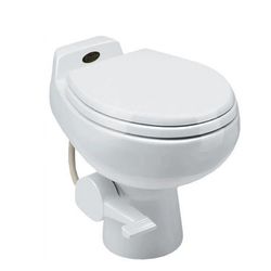 Dometic Sealand 510 Plus Ceramic RV/Marine Toilet -Foot Pedal Flush with Elongated Enameled Wood Seat - Gravity Toilet