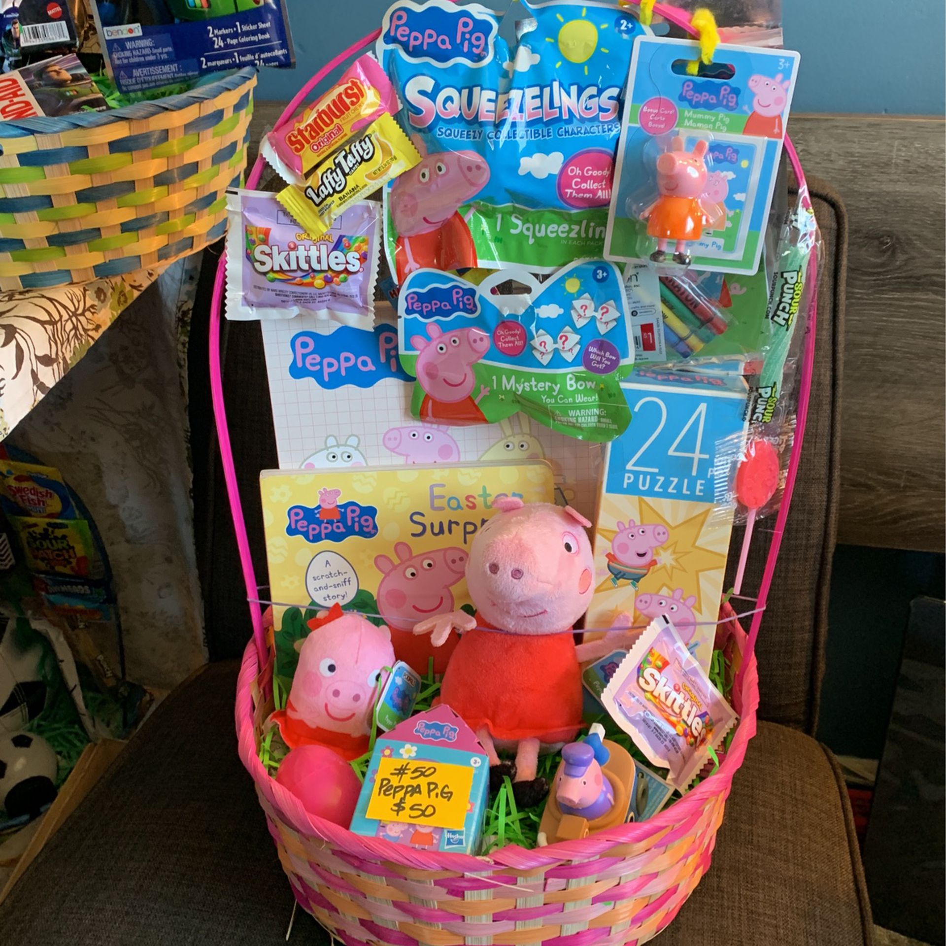 EASTER BASKETS,DIFFERENT CHARACTERS STICH,CAPTAIN AMERICA,THOMAS THE TRAIN,PEPPA PIG AND MORE