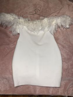 White feather dress size small