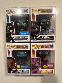 Black Panther Funko Pop Set *MINT* Walmart MCC Collector Corps Exclusive GITD Marvel 273 with protector 612 T’Chaka Wakanda Forever T’challa 130 Glow