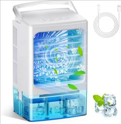 3 Speeds 2 Mist Modes Portable AC Unit with 900ml Water Tank,7-Color Lights Evaporative Cooler Blow Cold Air,