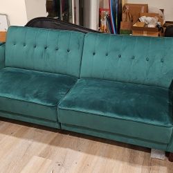 Emerald Green Velvet Futon Couch