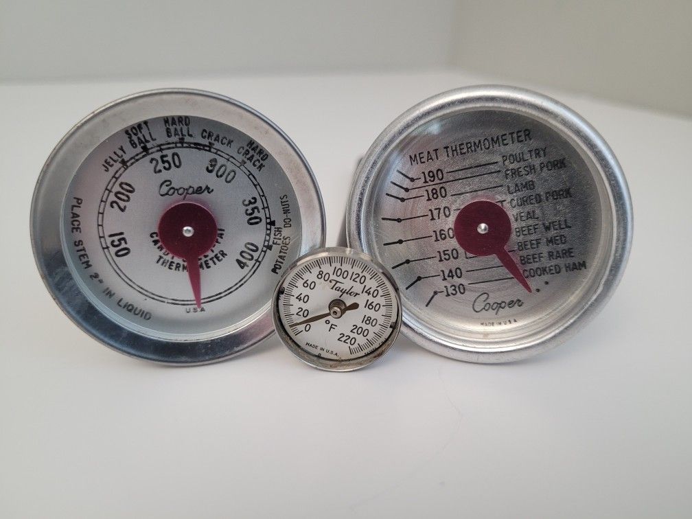 3 Vintage Meat Thermometers Aluminum Cooper & Taylor USA Cooking Thermometer