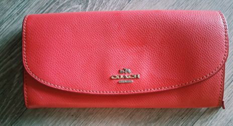 Coach Red Crossgrain Leather Slim Envelope Wallet (As-Is / Flawed)