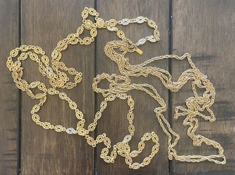 Vintage Monet Gold Tone Three Strand Long Chain Necklace