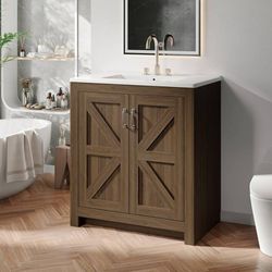 Farmhouse Bathroom Vanity with Sink, Freestanding Bathroom Vanities with Ceramic