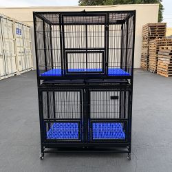 $370 (New) Set of 2 stackable dog cage 41x31x65” heavy duty kennel w/ plastic tray