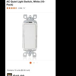 Leviton Decora 15 Amp Single Pole Rocker AC Quiet Light Switch, White (10- Pack)
