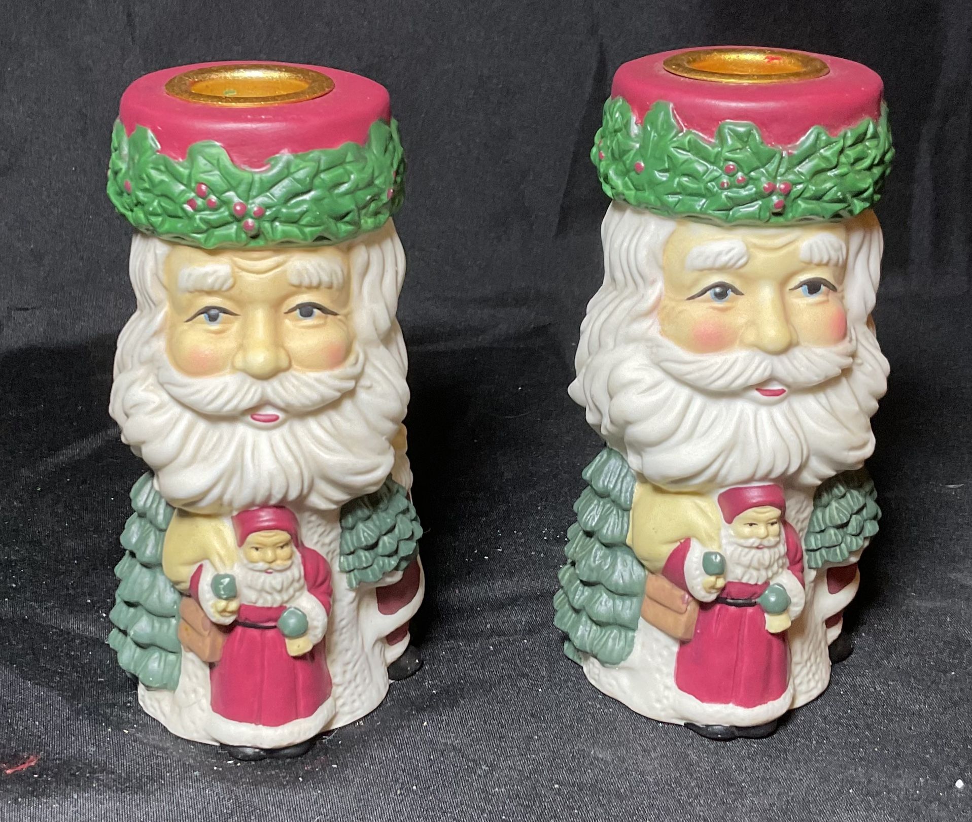 Old World Porcelain Figurine Santa Candleholder Set Of 2  Taper