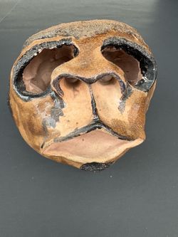 Studio Pottery Face Mask Sculpture Ugly Head Terracotta Vintage 4"