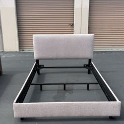 Ashland Queen Upholstered Platform Bed Frame w/ Headboard – Blush Fabric Modern Minimalist Bed