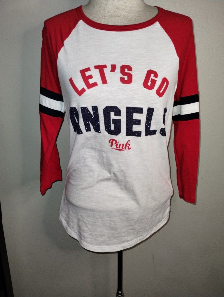 Pink Victoria's Secret 5th And Ocean Let's Go Angels Baseball Tee Size XS