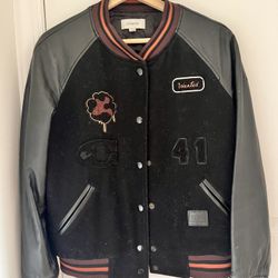 Coach Classic Varsity Jacket Black Brown Wool Leather 