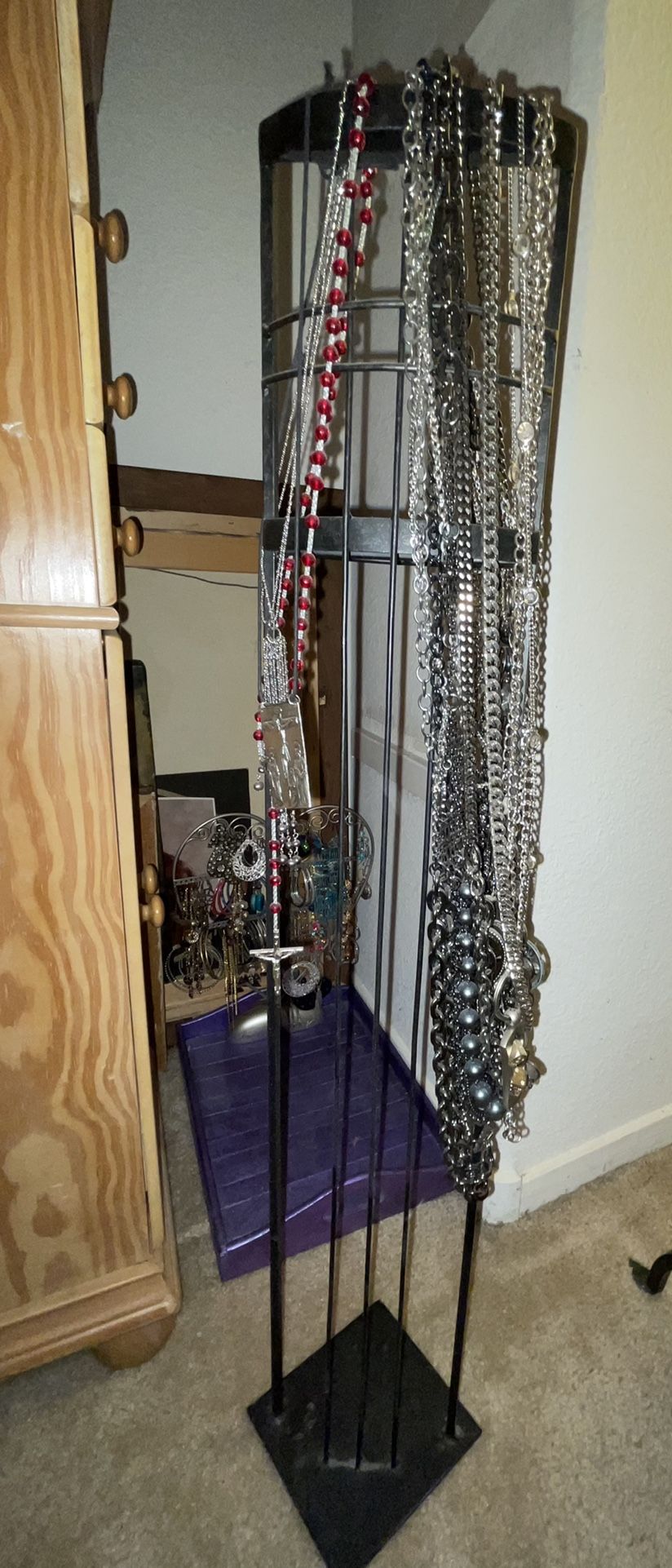 Black Wrought Iron Loaded Holder Loaded with Necklaces…some Real