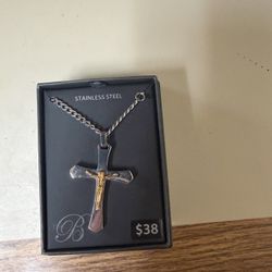 Brilliance Fine Jewelry Men's Two-Tone Stainless Steel Crucifix Pendant Necklace