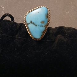 Turquoise Ring Set In Sterling Silver.  Size 8
