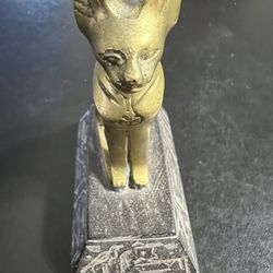 Vintage Egyptian Goddess Cat Statue On A Pedestal
