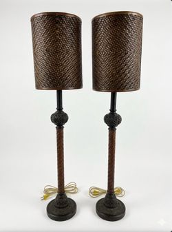 Vintage Theodore Alexander Leather Table Lamps