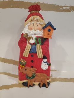 Rare festive carved Santa Claus figurine Holiday Christmas Xmas Statue Home Decor Deer Reindeer
