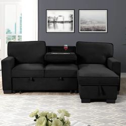 MARCOS Black Sectional With Pull-Out Bed 😍 Financing Available💰