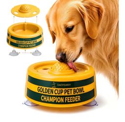 Golden Cup Slow Feeder Dog Bowls for Liquid Treat, Textured Spherical lid Integrated Anti-Slip Base, Yogurt Bone Broth Lick mat Dog Toy Prevent Accide