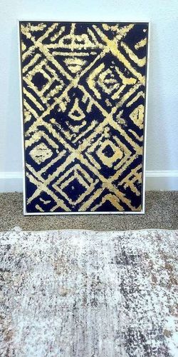 Large Navy & Metallic Gold Geometric Canvas Wall Art