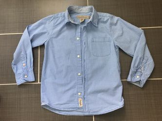 Boy's H&M button up blue white plaid shirt 6/7