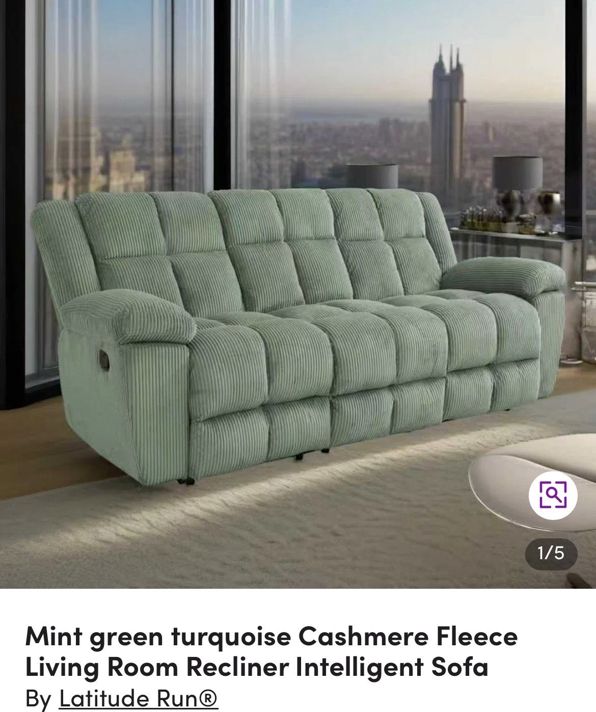 Mint green turquoise Cashmere Fleece Living Room Recliner Intelligent Sofa Heavy Duty