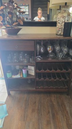 Wood Bar Cabinet with Wine Rack
