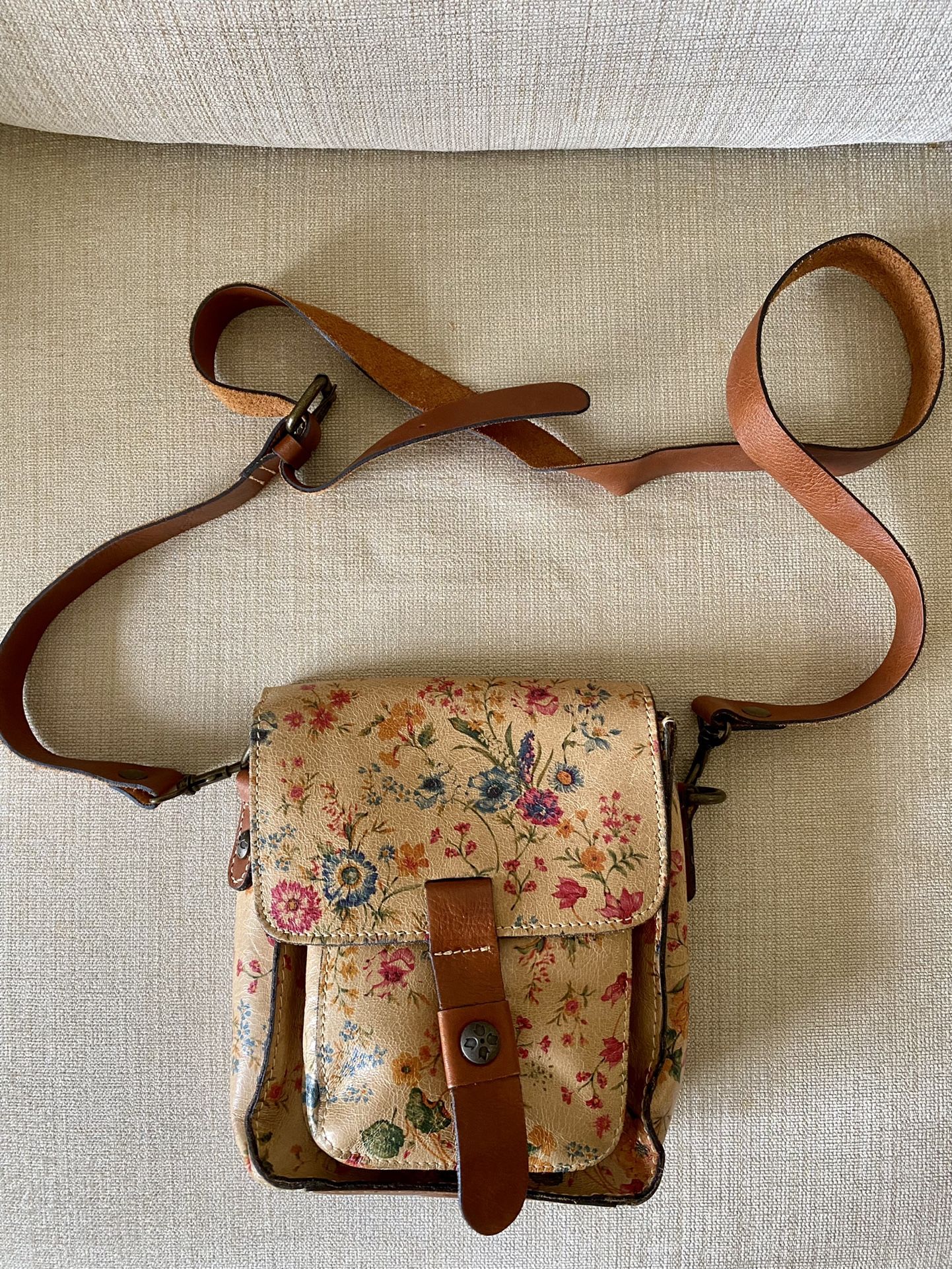 Patricia Nash Italian Leather brown cross body satchel purse Flowers