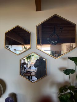 3 hexagon wall mirrors
