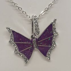 Purple Opal Butterfly Silver Necklace 