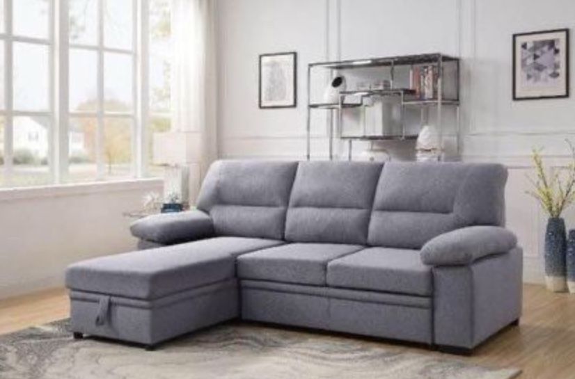 Brand New Grey Pull-out/Storage Sleeper Sectional