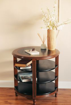 Solid Wood Round End Table - Two-Tone Design
