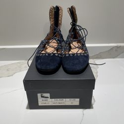 Anthropologie Silent D Lace Up Suede Flats